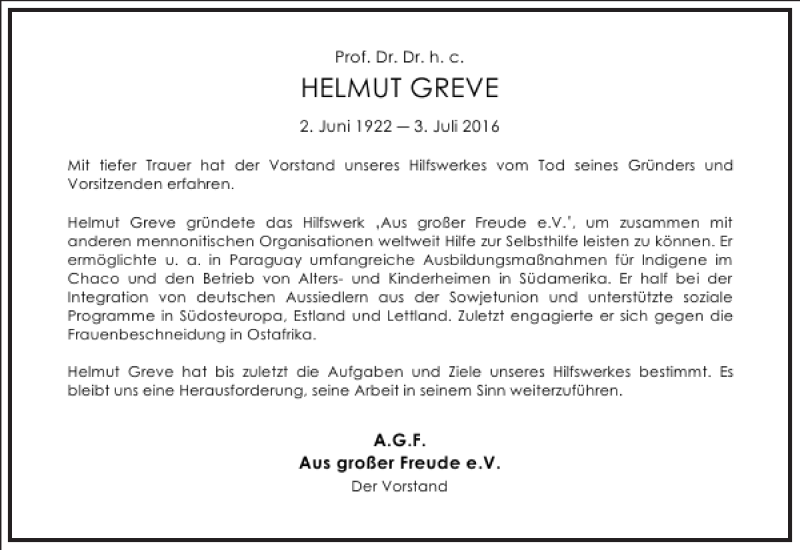  Traueranzeige für Helmut Paul Greve vom 09.07.2016 aus Frankfurter Allgemeine Zeitung