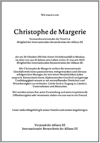 Traueranzeige von Christophe de Margerie von Frankfurter Allgemeine Zeitung