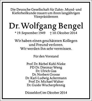Traueranzeige von Dr.Wolfgang Bengel von Frankfurter Allgemeine Zeitung
