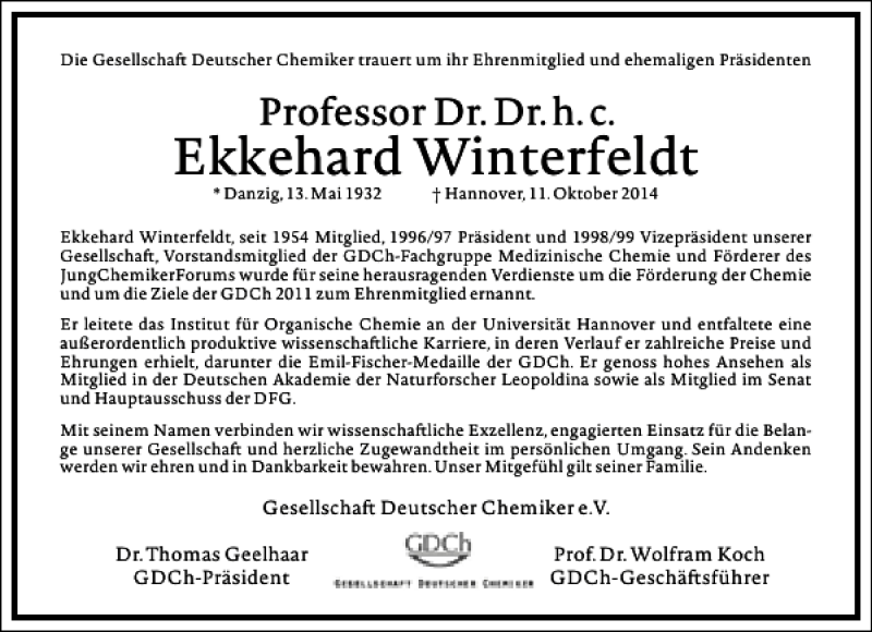  Traueranzeige für Ekkehard Winterfeldt vom 18.10.2014 aus Frankfurter Allgemeine Zeitung