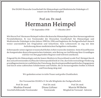 Traueranzeige von Hermann Heimpel von Frankfurter Allgemeine Zeitung