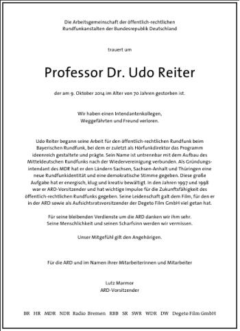 Traueranzeige von Professor Dr. Udo Reiter von Frankfurter Allgemeine Zeitung