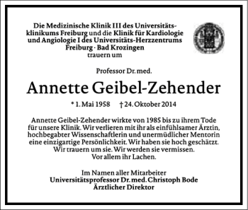 Traueranzeige von Annette Geibel-Zehender von Frankfurter Allgemeine Zeitung