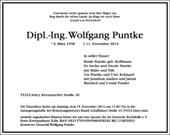 Traueranzeige von Dipl.-Ing.Wolfgang Puntke von Frankfurter Allgemeine Zeitung