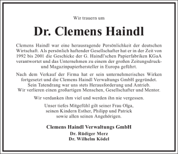 Traueranzeige von Dr. Clemens Haindl von Frankfurter Allgemeine Zeitung
