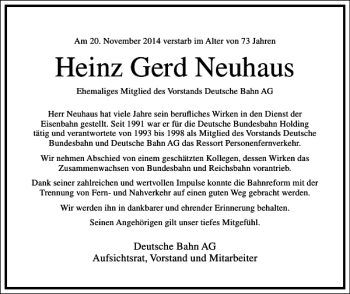 Traueranzeige von Heinz Gerd Neuhaus von Frankfurter Allgemeine Zeitung