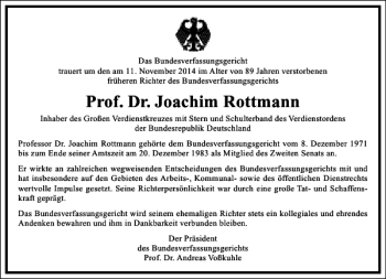 Traueranzeige von Prof. Dr. Joachim Rottmann von Frankfurter Allgemeine Zeitung