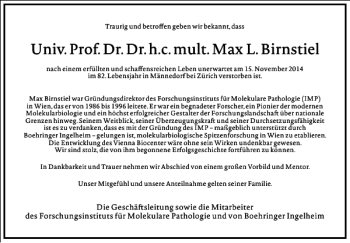 Traueranzeige von Univ.Prof.Dr.Dr.h.c.mult.Max L.Birnstiel von Frankfurter Allgemeine Zeitung