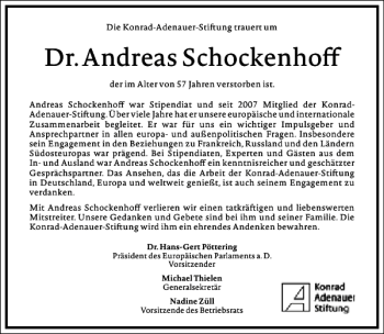 Traueranzeige von Dr. Andreas Schockenhoff von Frankfurter Allgemeine Zeitung