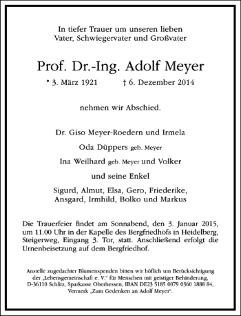 Traueranzeige von Prof. Dr.-Ing. Adolf Meyer von Frankfurter Allgemeine Zeitung