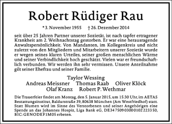 Traueranzeige von Robert Rüdiger Rau von Frankfurter Allgemeine Zeitung