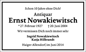 Traueranzeige von Ernst Nowakiewitsch von Frankfurter Allgemeine Zeitung
