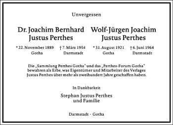 Traueranzeige von Joachim Bernhard J. Perthes von Frankfurter Allgemeine Zeitung