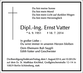 Traueranzeige von Dipl.-Ing. Ernst Vatter von Frankfurter Allgemeine Zeitung