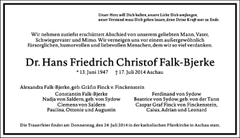 Traueranzeige von Dr. Hans Friedrich Christof Falk-Bjerke von Frankfurter Allgemeine Zeitung