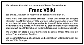 Traueranzeige von Franz Völkl von Frankfurter Allgemeine Zeitung
