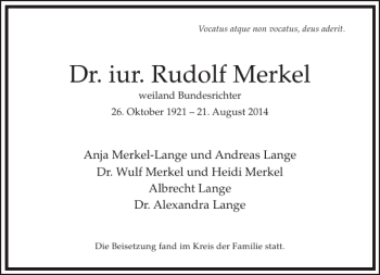 Traueranzeige von Dr. iur. Rudolf Merkel von Frankfurter Allgemeine Zeitung