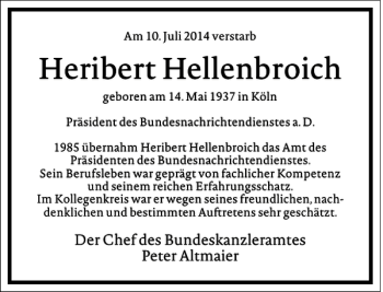 Traueranzeige von Heribert Hellenbroich von Frankfurter Allgemeine Zeitung