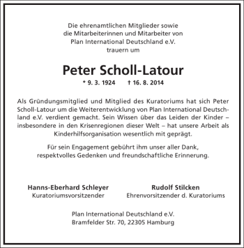 Traueranzeige von Peter Scholl-Latour von Frankfurter Allgemeine Zeitung