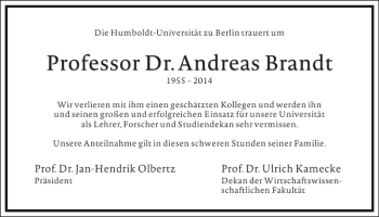 Traueranzeige von Professor Dr. Andreas Brandt von Frankfurter Allgemeine Zeitung