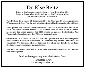 Traueranzeige von Dr.Else Beitz von Frankfurter Allgemeine Zeitung