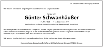 Traueranzeige von Günter Schwanhäußer von Frankfurter Allgemeine Zeitung