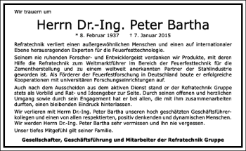 Traueranzeige von Dr.-Ing. Peter Bartha von Frankfurter Allgemeine Zeitung