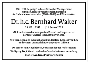 Traueranzeige von Dr. h.c. Bernhard Walter von Frankfurter Allgemeine Zeitung