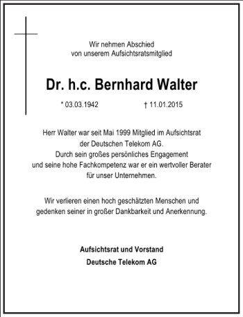 Traueranzeige von Dr. h.c. Bernhard Walter von Frankfurter Allgemeine Zeitung
