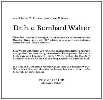 Traueranzeige von Dr. h. c. Bernhard Walter von Frankfurter Allgemeine Zeitung