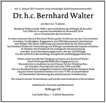 Traueranzeige von Dr. h.c. Bernhard Walter von Frankfurter Allgemeine Zeitung