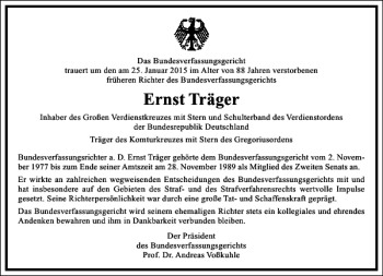 Traueranzeige von Ernst Träger von Frankfurter Allgemeine Zeitung