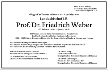 Traueranzeige von Prof. Dr. Friedrich Weber von Frankfurter Allgemeine Zeitung