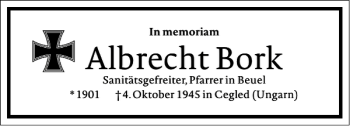 Traueranzeige von Albrecht Bork von Frankfurter Allgemeine Zeitung