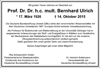 Traueranzeige von Bernhard Ulrich von Frankfurter Allgemeine Zeitung