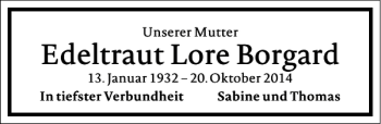 Traueranzeige von Edeltraut Lore Borgard von Frankfurter Allgemeine Zeitung