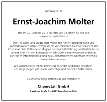 Traueranzeige von Ernst-Joachim Molter von Frankfurter Allgemeine Zeitung