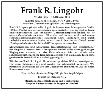 Traueranzeige von Frank Lingohr von Frankfurter Allgemeine Zeitung