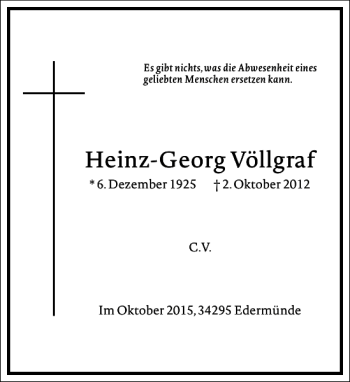 Traueranzeige von Heinz-Georg Völlgraf von Frankfurter Allgemeine Zeitung