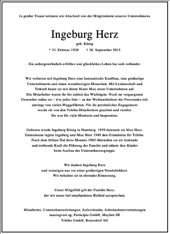 Traueranzeige von Ingeburg Herz von Frankfurter Allgemeine Zeitung