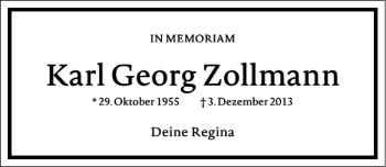 Traueranzeige von Karl Georg Zollmann von Frankfurter Allgemeine Zeitung