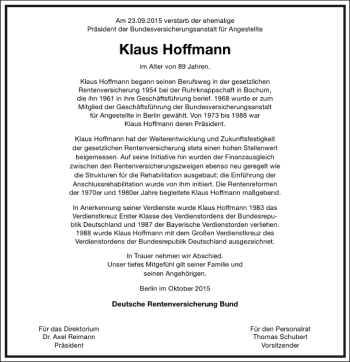 Traueranzeige von Klaus Hoffmann von Frankfurter Allgemeine Zeitung