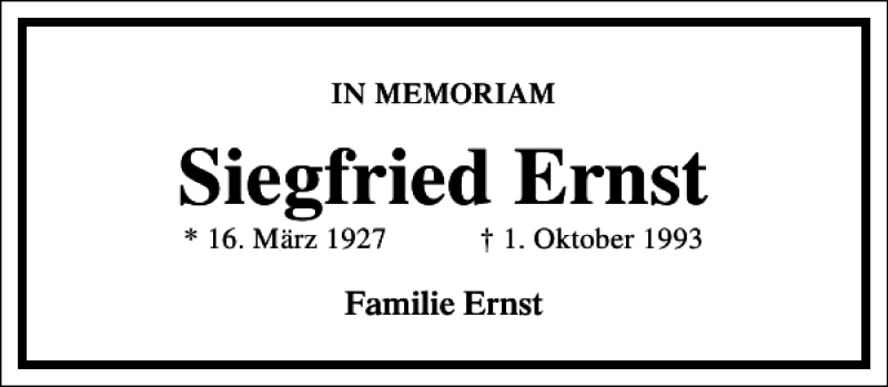  Traueranzeige für Siegfried Ernst vom 01.10.2015 aus Frankfurter Allgemeine Zeitung