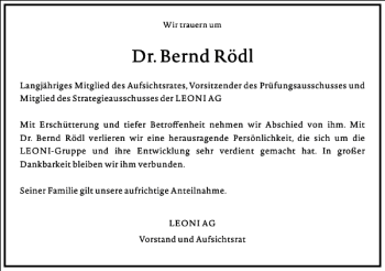 Traueranzeige von Bernd Rödl von Frankfurter Allgemeine Zeitung