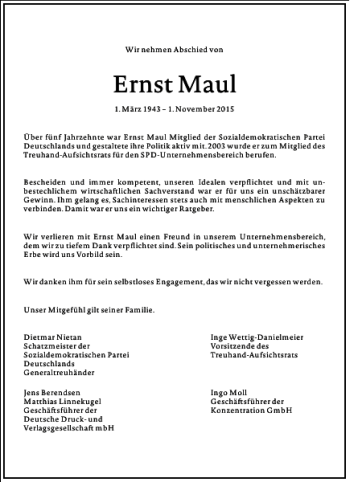 Traueranzeige von Ernst Maul von Frankfurter Allgemeine Zeitung