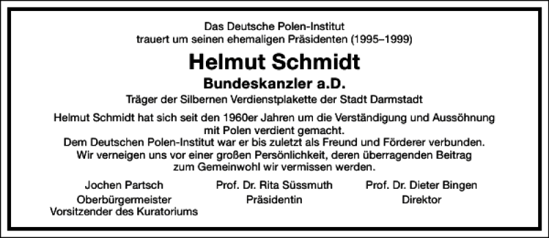  Traueranzeige für Helmut Schmidt vom 14.11.2015 aus Frankfurter Allgemeine Zeitung
