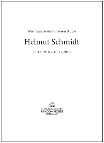 Traueranzeige von Helmut Schmidt von Frankfurter Allgemeine Zeitung