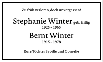 Traueranzeige von Stephanie Winter von Frankfurter Allgemeine Zeitung