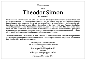 Traueranzeige von Theodor Simon von Frankfurter Allgemeine Zeitung