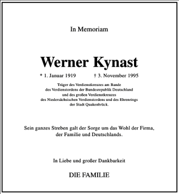 Traueranzeige von Werner Kynast von Frankfurter Allgemeine Zeitung